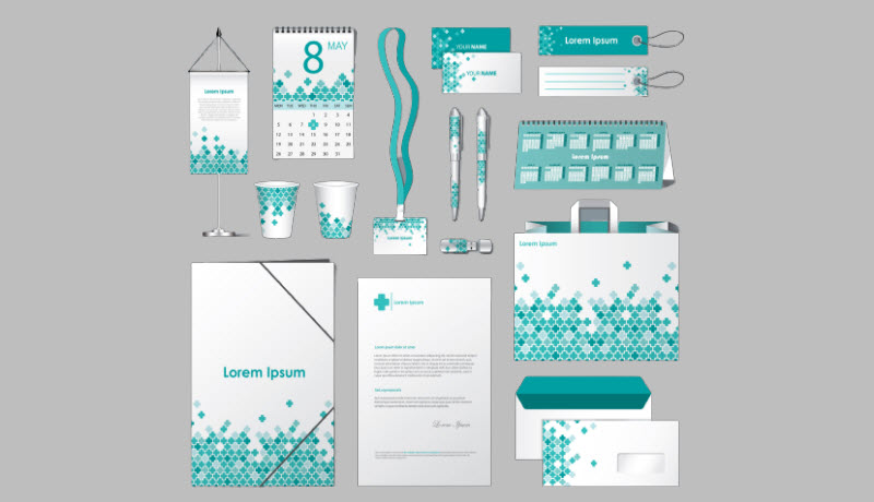 Stationery template design with colorful cross elements